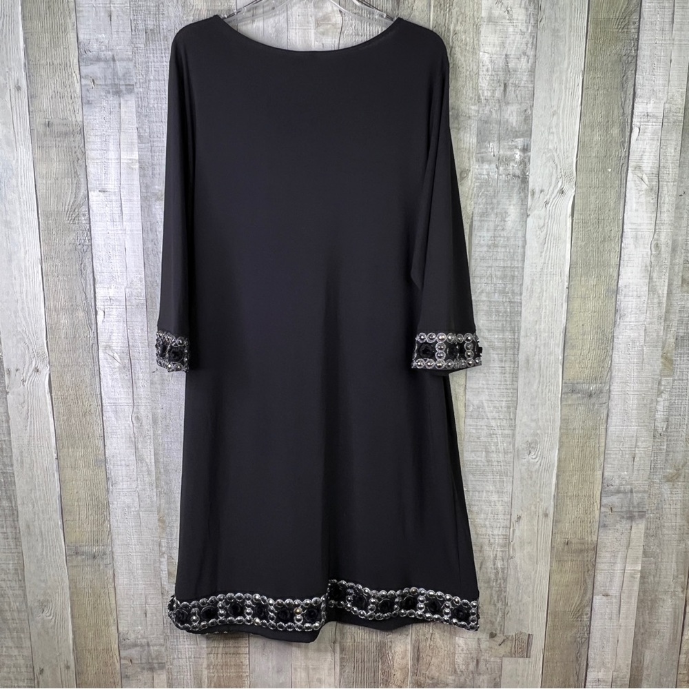 Tiana B. 20W Black Slinky Style Material Shift Dress w/Embellishments 1/2 Sleeve